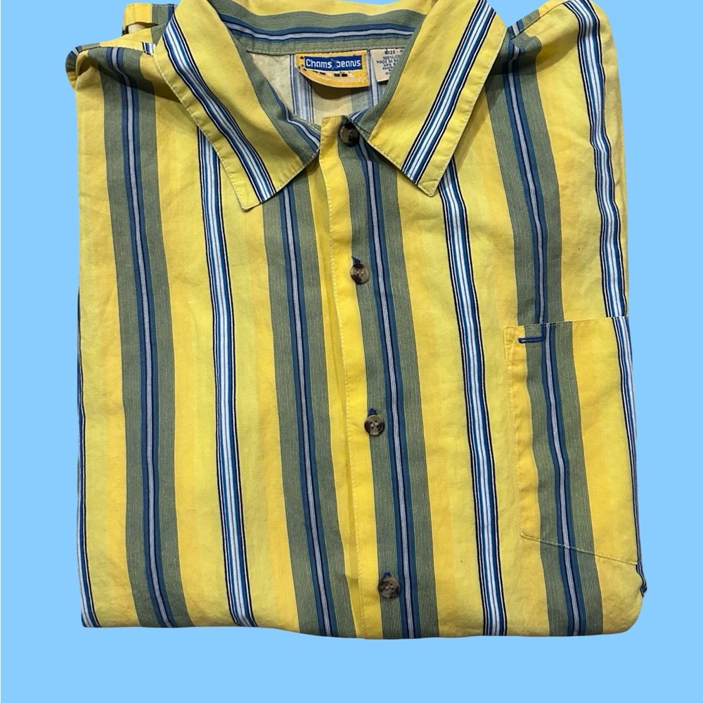 Vintage Chams Jeans Men's Striped Button-Down Shirt - Yellow and Blue